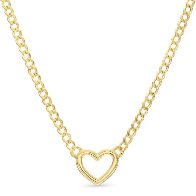 10K Yellow Gold Heart Curb Chain Necklace, 18"