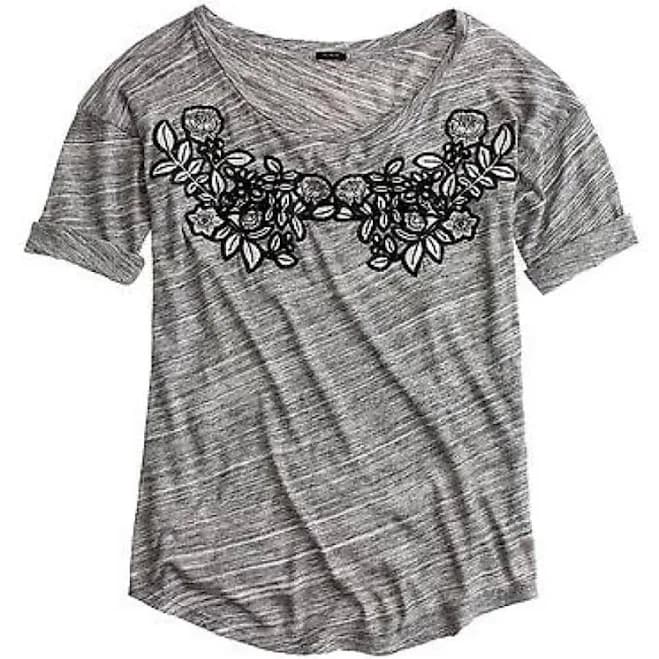 J.crew Floral Appliqué Tee Color Gravel Gray T-shirt Xs