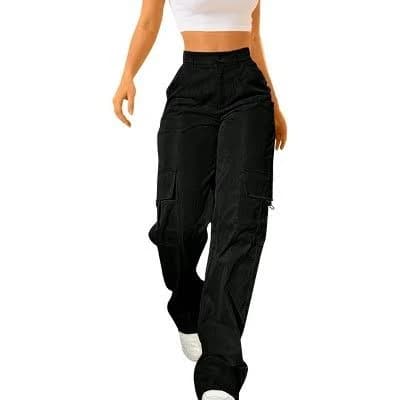 Coolmee Women's High-Waisted Baggy Wide-Leg Cargo Pants