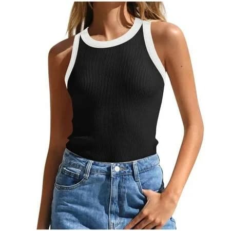 Women's Wide Strap Scoop Neck Ribbed Tank Tops