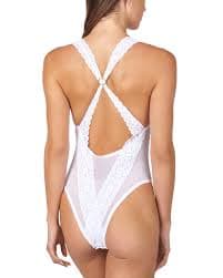 Mucci Alessandra Lace Open Back Thong Bodysuit In Bianca - 75% Off | Editorialist