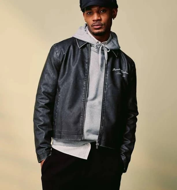 ASOS Embroidered Faux Leather Harrington Jacket