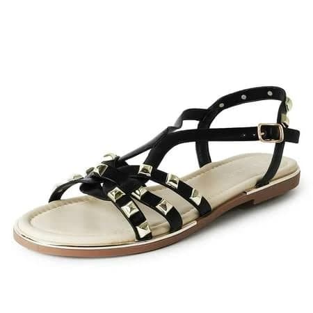 Women J. Adams Jennifer Strappy Flat Sandals with Gold Studs Comfortable and Stylish Summer Footwear