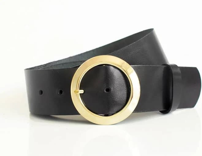 Women's Wide Leather Belt with Circle Buckle