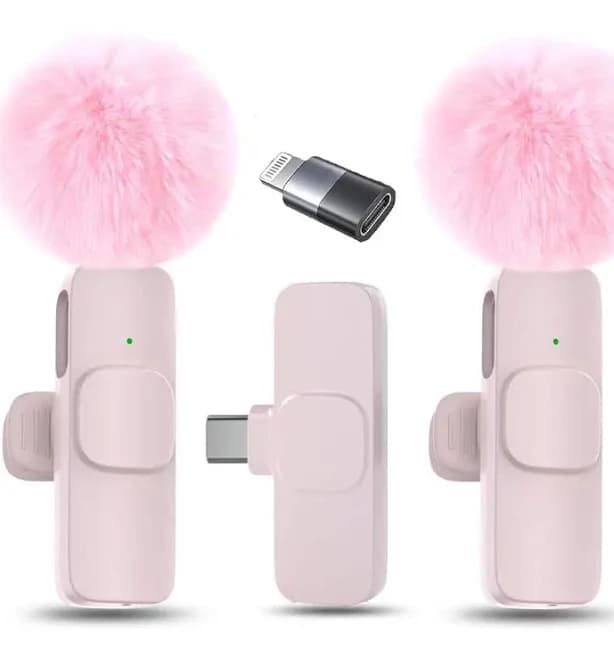 Professional Wireless Lavalier Microphone USB Rechargeable Pink Fur Ball Mic for Video Recording Teaching Interviews Podcast Equipment Gifts for Mums