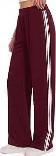 Track Pants Women Wide Leg High Waisted Cotton Stretch Sweatpants Baggy Contrast Side Stripes Sweat Pants