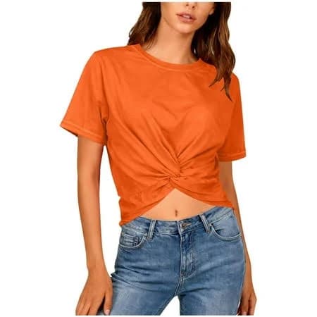 Women's Y2k Ruched Twist Front Short Sleeve Crop Top