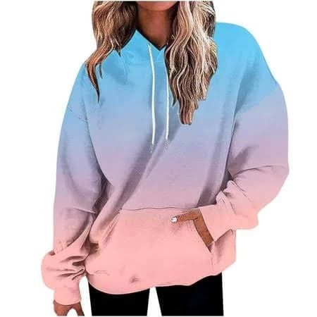 Tklpehg Hoodies for Women Gradient Oversized Sweatshirt for Women Hooded Sweatshirts Long Sleeve Drawstring Pullover Tops Fall Winter Outfits (Pink,L)