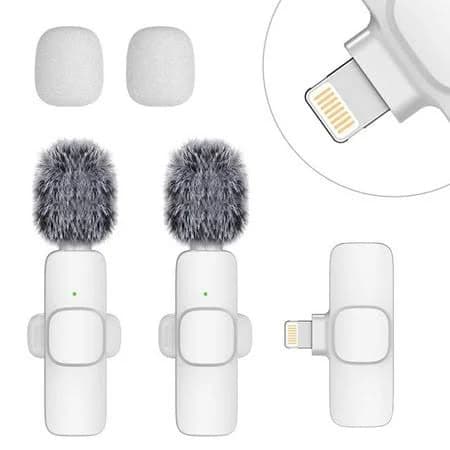 Xinniut Wireless Lavalier Microphones with Noise Cancellation for iPhone - 2 Mini Mics for Youtube Podcast Interview Vlog Livestreaming, White