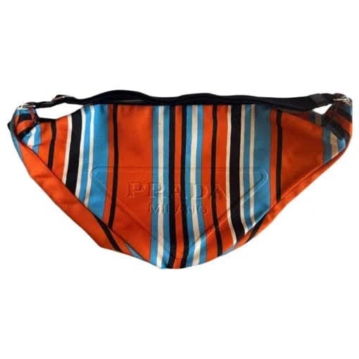Prada Striped Cotton Crossbody Bag Orange Blue Black White