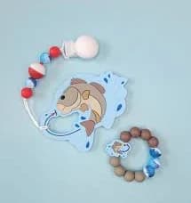 Bass Fishing Pacifier Clip with Teether, Silicone Beading