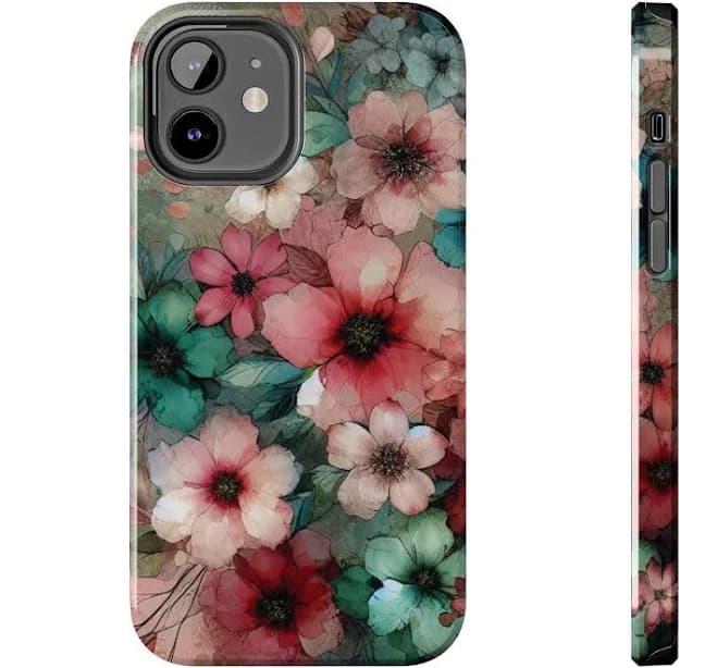 Watercolor Floral Phone Case: Abstract Pink Teal Flower Design