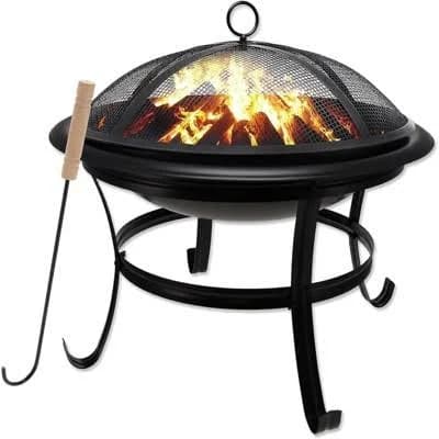 GasOne 22 in Outdoor Wood Burning Fire Pit with Mesh Lid and Fire Picker