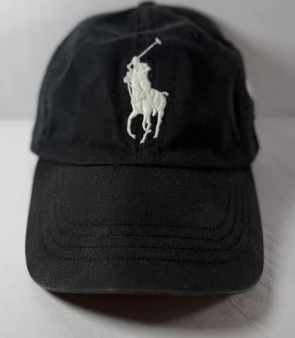 Polo Ralph Lauren Black Baseball Cap White Pony Embroidered Logo Hat