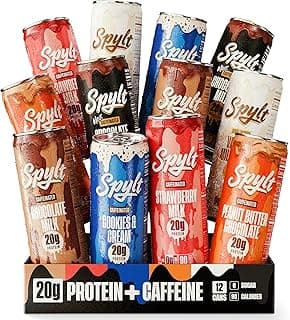 Spylt High Protein Milk - 6 Flavor Variety Pack with 60mg Caffeine & 20g Protein - 90 Calories, Ready to Drink, Sugar Free, Lactose Free Milk, Perfect for Workout Recovery & Afternoon Pick Me Up - 12 Count