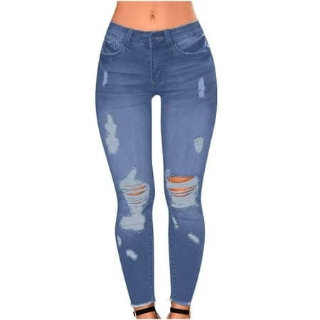 Shishine Women's Stretchy High-Waisted Ripped Distressed Skinny Jeans