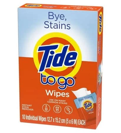To Go Stain Remover Wipes for Clothes, Instant Laundry Travel Stain & Spot Remover, 3 Pack, (30 Wipes Total)