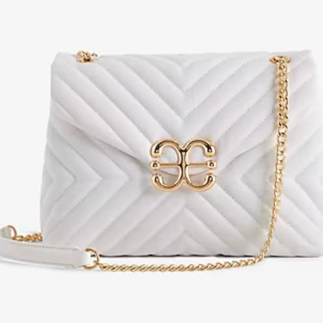 Express Bags | Express E Logo White Quilted Crossbody Bag And Gold Chain Strap Vegan Leather | Color: White | Size: Os | Snaeem1's Closet