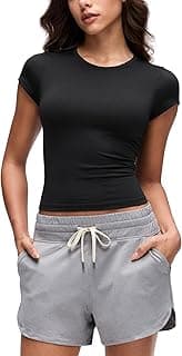 Cloud Jersey Crewneck Baby Tee for Women - Casual Workout Basic Short Sleeve Shirts Summer Daily Soft Stretchy Tops