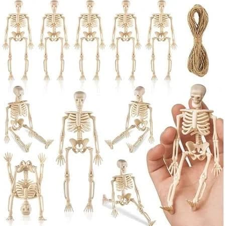 16 Pcs Halloween Mini Skeleton Figurine Decoration,6Halloween posable Skeleton Decor,Small Plastic Skeleton Figure for Spooky Home Decor Haunted House