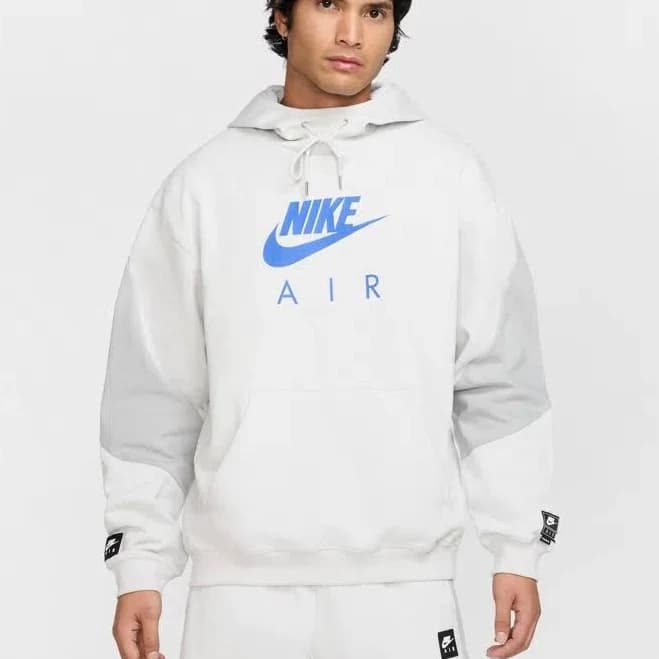 Men's Air Fleece Pullover Hoodie In Photon Dust/light Smoke Grey/hyper Royal