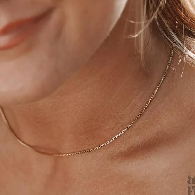 14K Gold Dainty Square Box Chain Choker Necklace