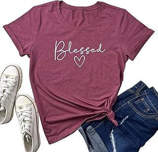 Women Cute Graphic Tees Cotton Bleesed Heart T-Shirts
