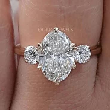 925 Sterling Silver Oval Three Stone Engagement Ring