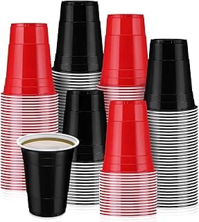 50 Pcs 16 oz Plastic Cups Disposable Party Cups Coffee Cup Heavy Duty Drinking Cup for Valentine Galentine Wedding Birthday Holiday Picnic New Year Party Beer Serving (Black,Red)