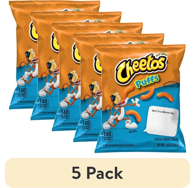 (5 pack) Cheetos Puffs Cheese Flavored Snack Chips, 0.875oz Bag