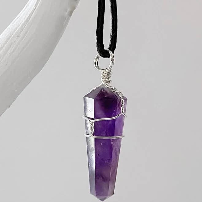 1.5" Double Terminated Amethyst Point Pendant with Cord