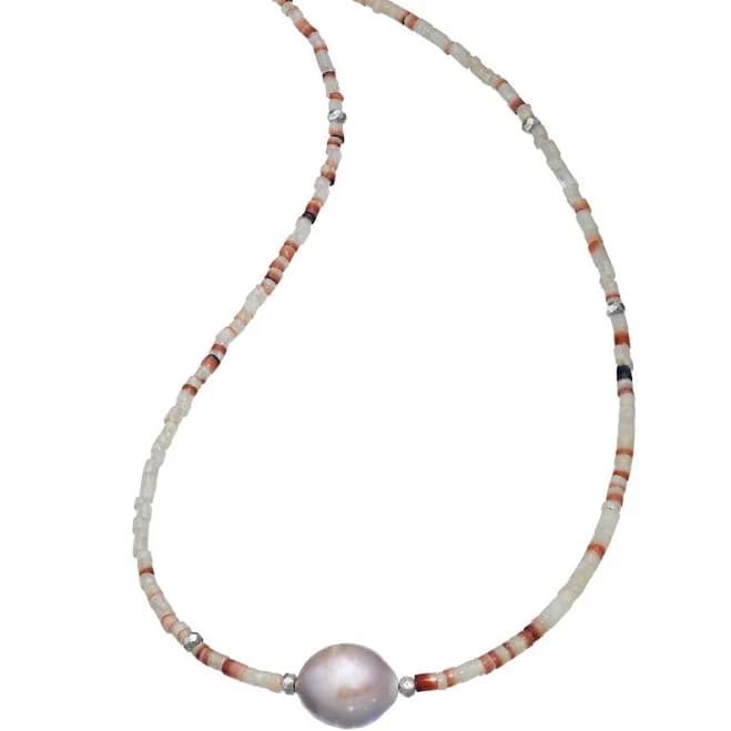 Jan Leslie Men's Shell Beaded Necklace with Freshwater Pearl Center