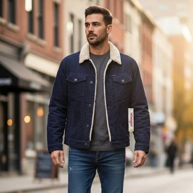 Wrangler Men's Sherpa Lined Corduroy Trucker Jacket