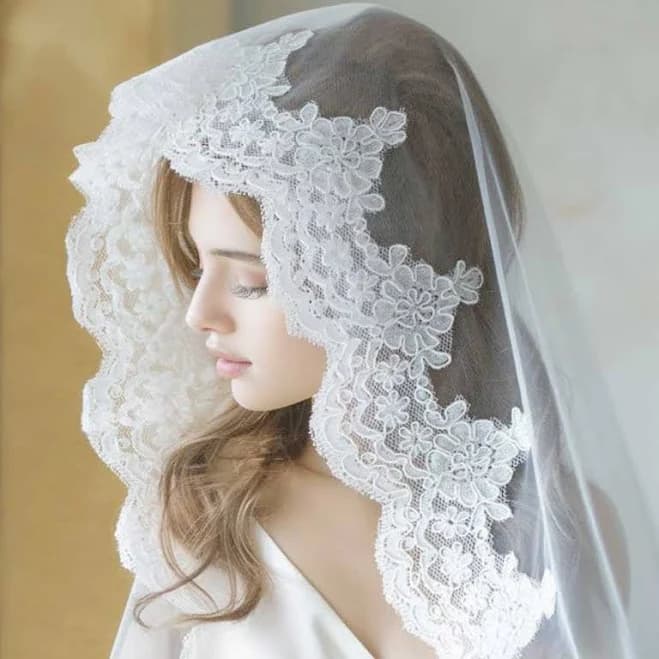 Cathedral Length Lace Mantilla Wedding Veil VG1001