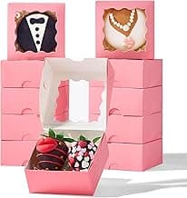 3.2x3.2x1.5 Inches 50PCS Mini Bakery Boxes with Window for Cookies, Soap, Chocolate Truffle, Donut, Macaron(Pink)