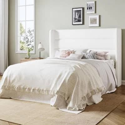 Allewie Size Velvet Upholstered Wingback Bed Frame No Box Spring
