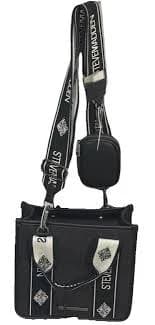 Steve Madden Canvas Logo Tote Bag Black White Strap + Coin Pouch NWT