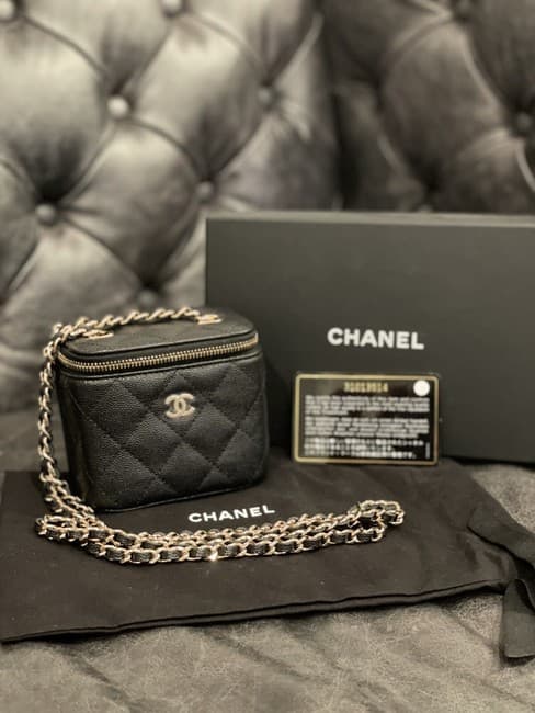 Chanel Classic Vanity Case with Chain Quilted Caviar Mini