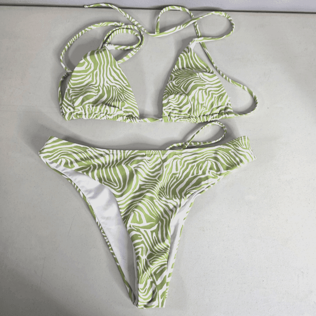 Women's Two Piece Bikini Set Zebra Print Halter Triangle Swimwear Swimsuit String Thong Bathing Suit