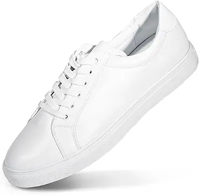YZ Classic White Sneakers for Women PU Leather Tennis Shoes Low Top Casual Shoes (White, 8.5)